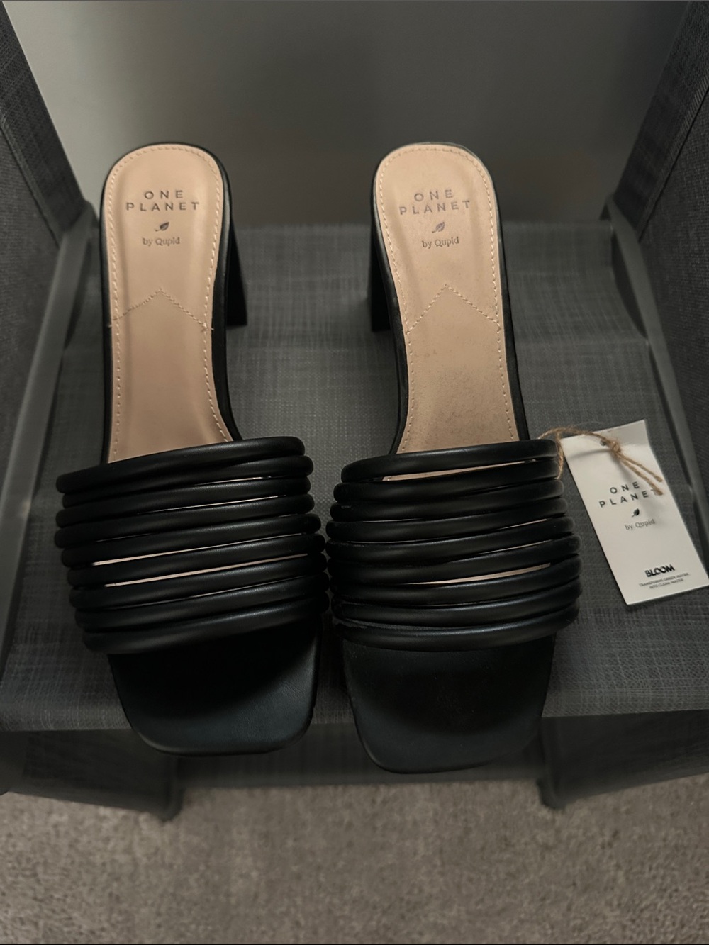 One Planet Black Multi-Strip Slide Mules